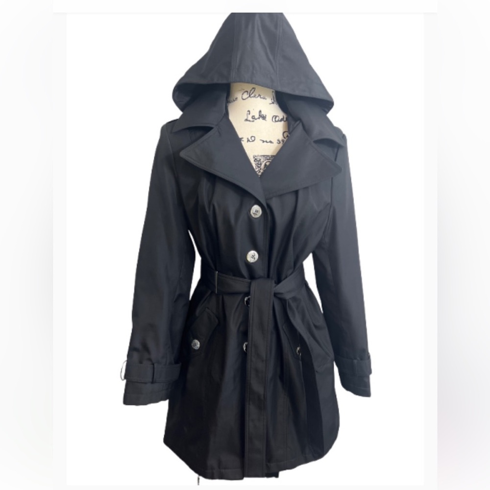 Calvin Klein Chic Old Money Black Mid Belted Trench Coat‎
